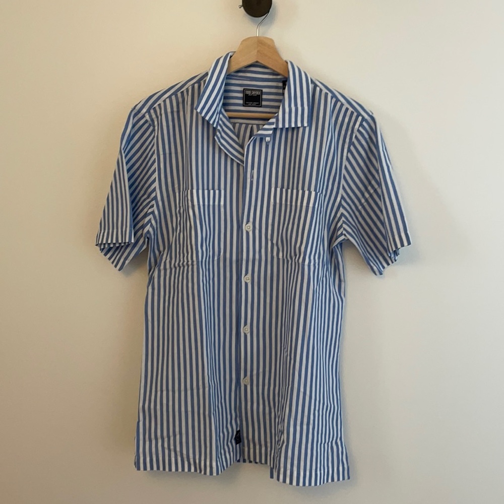 Two Pocket Stripe Micro Waffle Short Sleeve Shirt